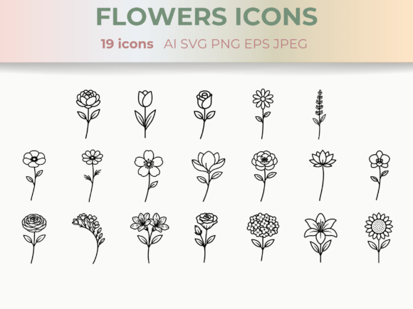 Elegant Floral Line Icons for Modern Design Projects