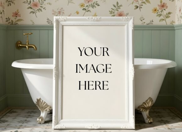 Elevate Your Art: The Vintage Bathroom Frame Mockup - White