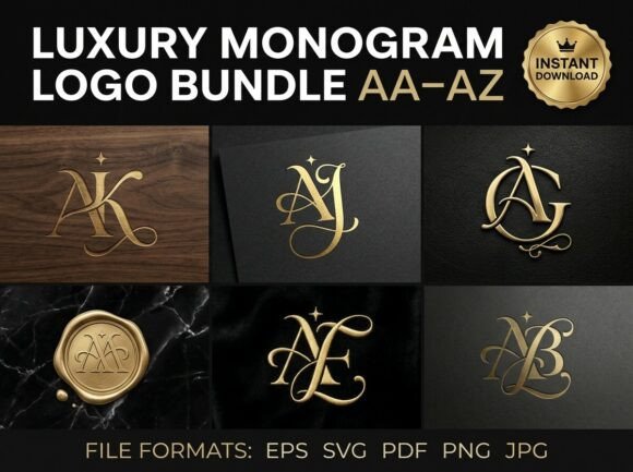 Elevate Your Brand with the Luxury Monogram Logo Bundle AA–AZ