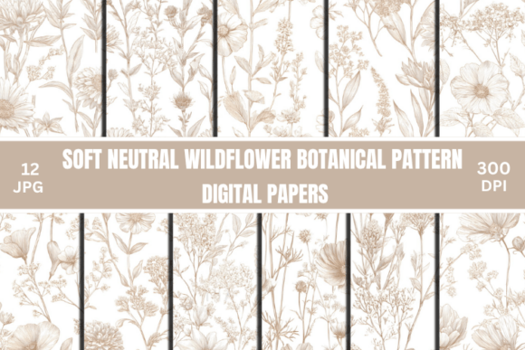 Elevate Your Projects with Soft Neutral Wildflower Botanical Patterns