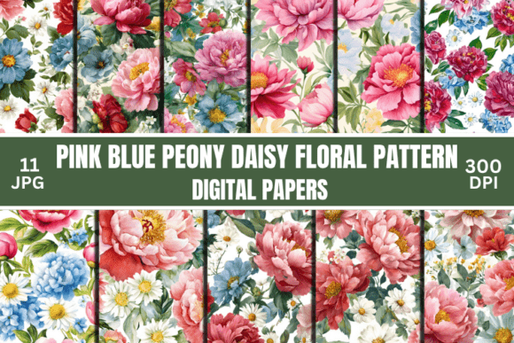 Enchanting Pink Blue Peony Daisy Floral Pattern for 2026