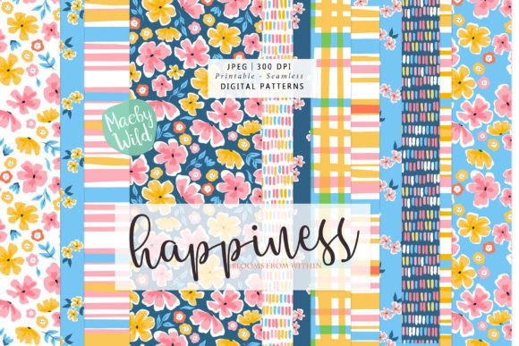Happiness Blooms Floral Patterns: Bright and Hand-Painted Style