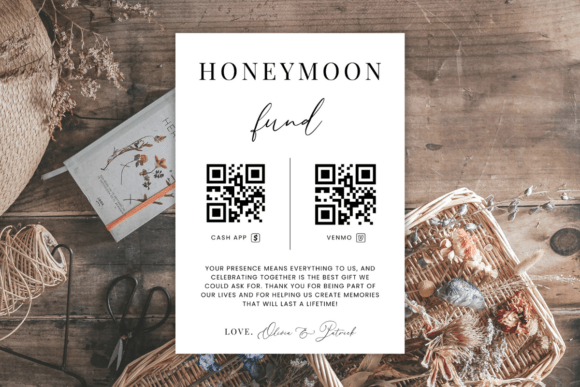Modern Honeymoon Fund QR Code Sign for Wedding