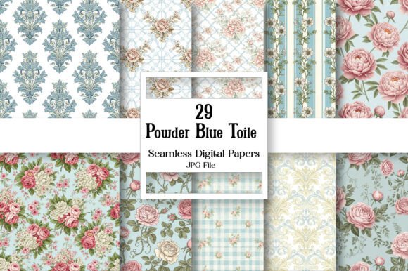 Powder Blue Toile Digital Paper Pack: French Elegance for Modern Projects