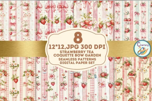 Seamless Paper: Strawberry Tea Bow Garden Patterns
