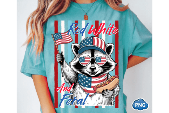 Striped Funny Raccoon 4th of July PNG: Festive Design Asset