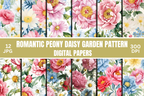 Timeless Floral Elegance: Romantic Peony Daisy Garden Pattern