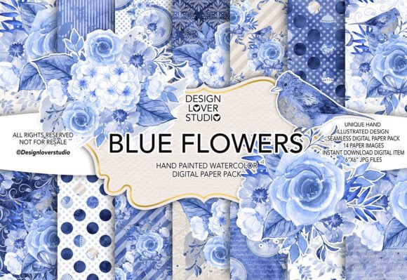 Watercolor Blue Flowers Digital Paper Pack: A Designer’s Resource